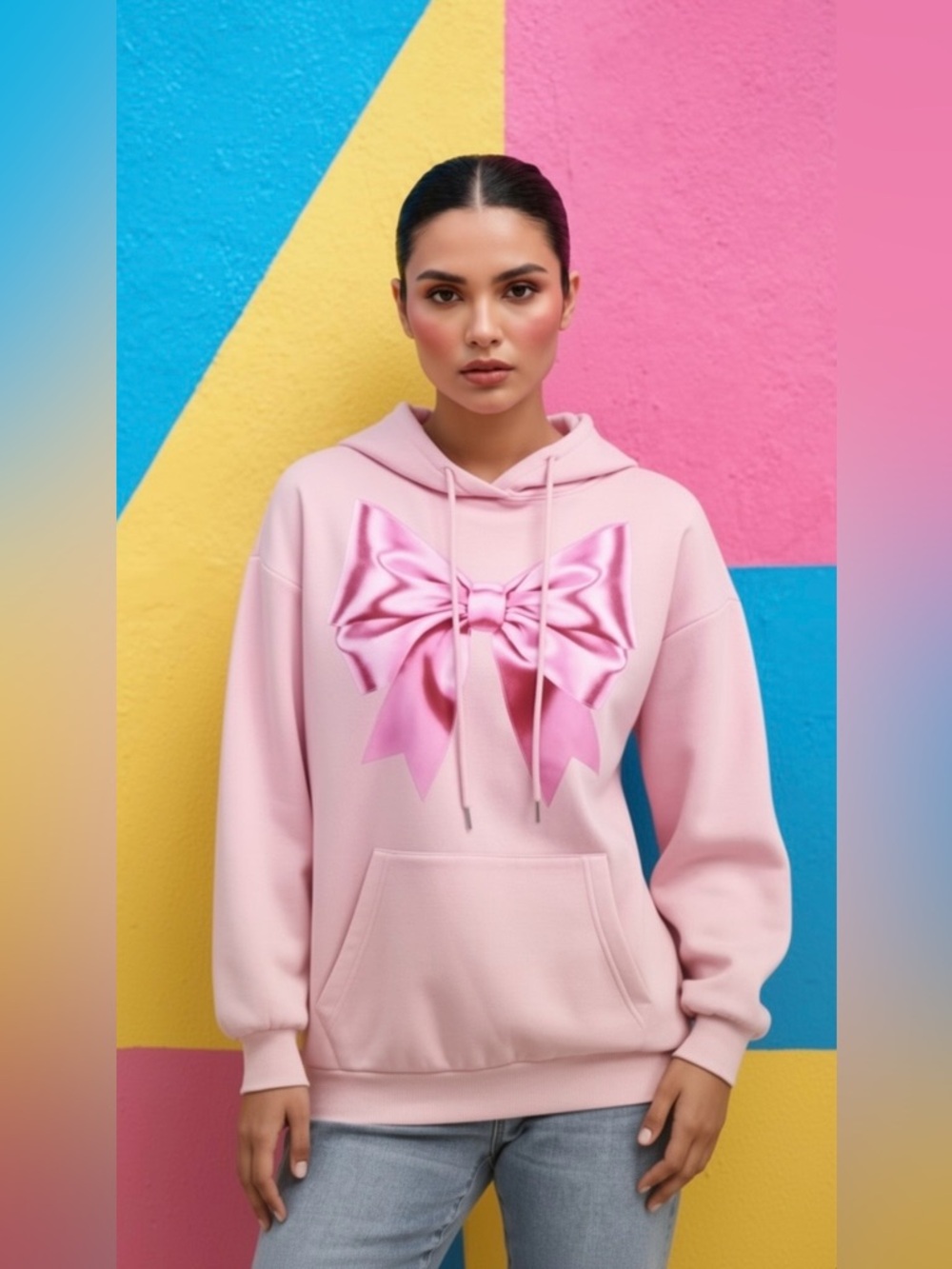 No Boundaries Light Pink Hoodie with Bow
